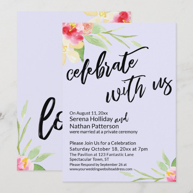 Celebrate with Us, Watercolor Flowers on Lavender Invitation (Front/Back)