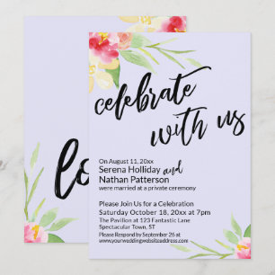 Celebrate with Us, Watercolor Flowers on Lavender Invitation