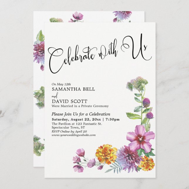 Celebrate With Us Watercolor Wildflowers Reception Invitation (Front/Back)