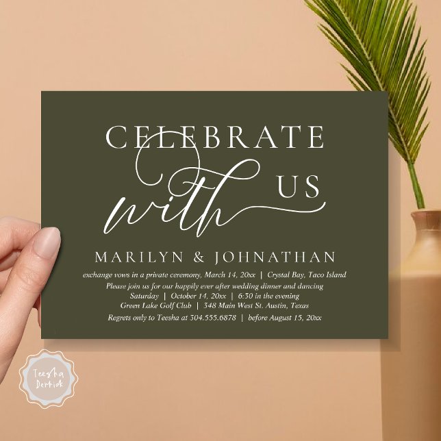 Celebrate with us Wedding Elopement Dinner Dancing Invitation (Celebrate with us Wedding Elopement Dinner Dancing Invitation Card, PDF, Olive Green)