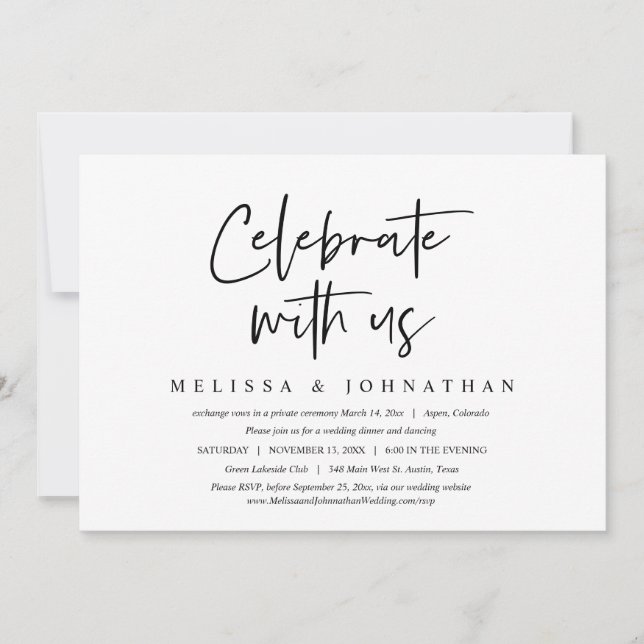 Celebrate with us, Wedding Elopement Dinner Invitation (Front)