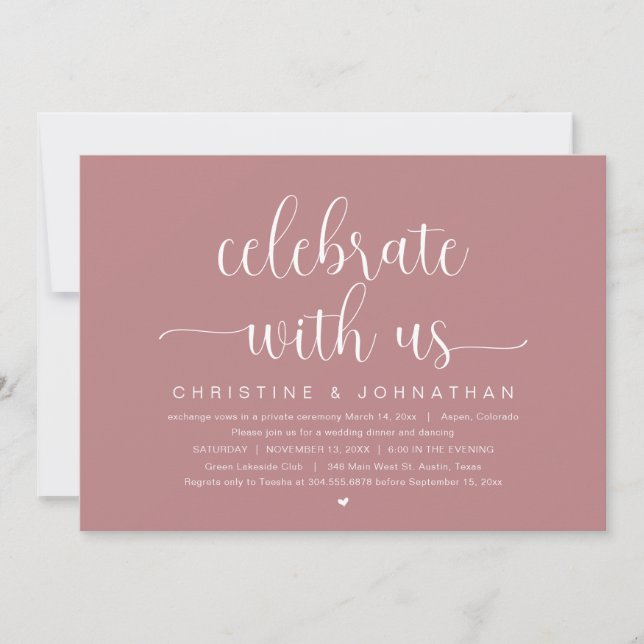 Celebrate with us, Wedding Elopement Dinner Party Invitation (Front)