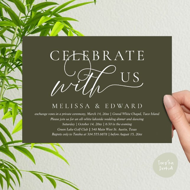 Celebrate with us, Wedding Elopement Dinner Party Invitation (Celebrate with us, Wedding Elopement Dinner Party Lunch Brunch Invitation Card PDF Olive Green)