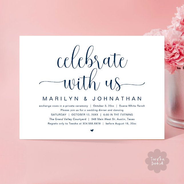 Celebrate with us, Wedding Elopement Dinner Party Invitation (Celebrate with us, Wedding Elopement Dinner Party Dancing Invitation Card PDF Navy Blue)