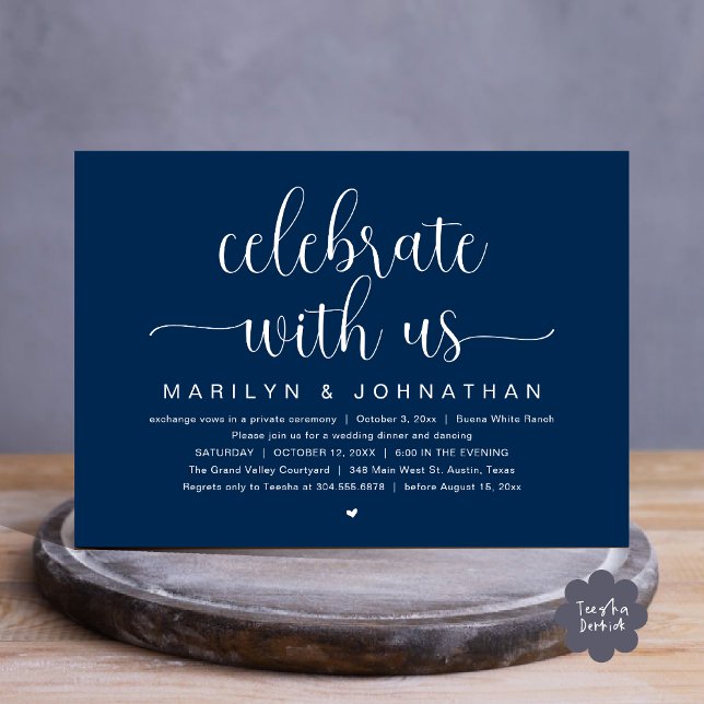 Celebrate with us, Wedding Elopement Dinner Party Invitation (Celebrate with us, Wedding Elopement Dinner Party Dancing Invitation Card PDF Navy Blue)