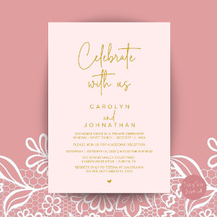 Celebrate with us, Wedding Elopement Gold Blush Invitation