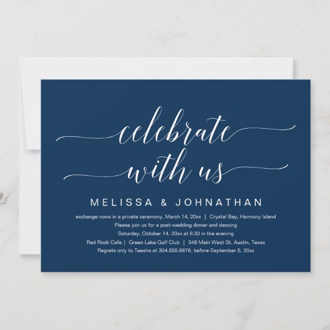 Celebrate with us, Wedding Elopement, Navy Blue In Invitation (Front)