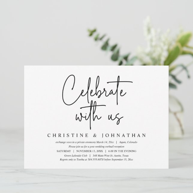 Celebrate with us, Wedding Elopement Party Invitation (Standing Front)