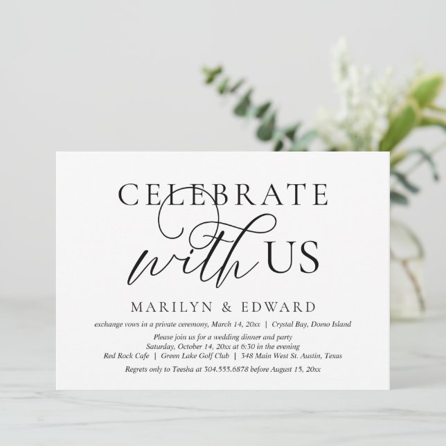 Celebrate with us, Wedding Elopement Party Invitation (Standing Front)