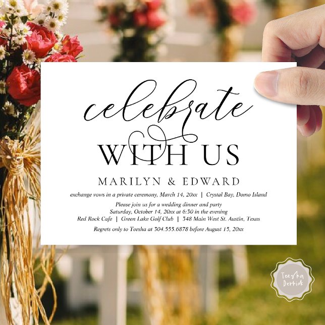 Celebrate with us, Wedding Elopement Party Invitation (Celebrate With Us, Modern Wedding Dinner Invitation Card, PDF, in Black and White)