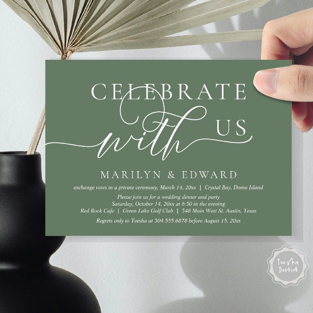 Celebrate with us, Wedding Elopement Party Invitation (Celebrate with us, Wedding Elopement Party Invitation Card, PDF, Modern Elegant, in Sage Green)