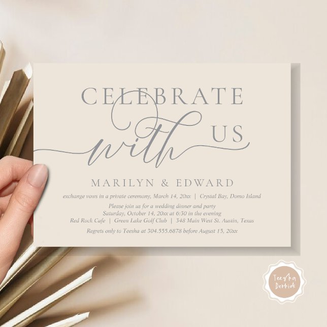 Celebrate with us, Wedding Elopement Party Invitation (Celebrate with us, Wedding Elopement Party Invitation Card, PDF, Modern Elegant, in Grey and Cream)
