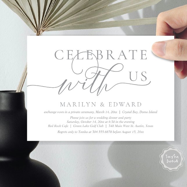 Celebrate with us, Wedding Elopement Party Invitation (Celebrate with us, Wedding Elopement Party Invitation Card, PDF, Modern Elegant, in Dark Grey)