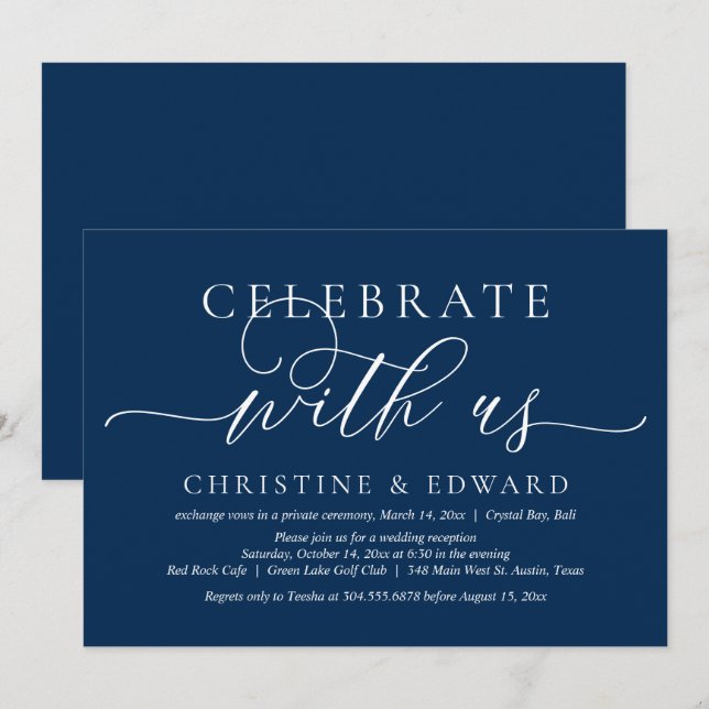 Celebrate with us, Wedding Elopement Party, Navy I Invitation (Front/Back)