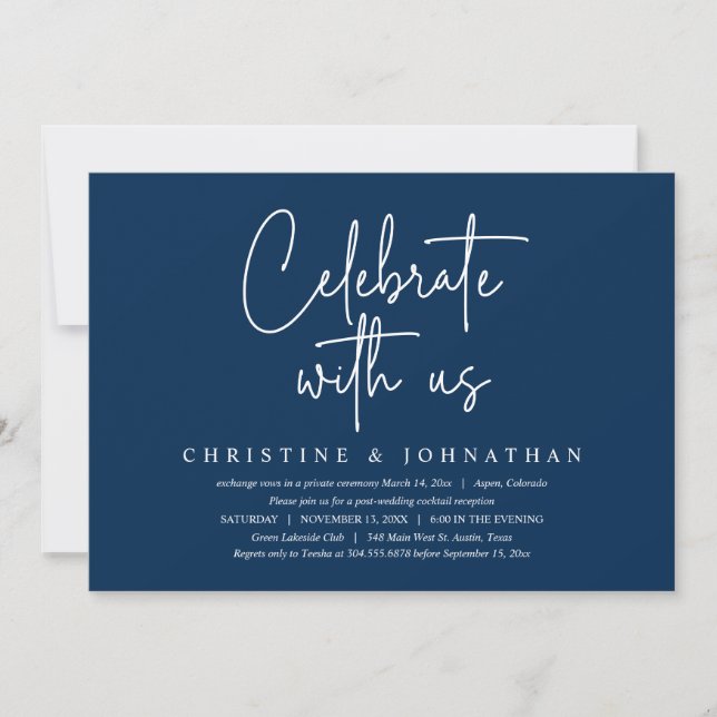 Celebrate with us, Wedding Elopement Party, Navy   Invitation (Front)