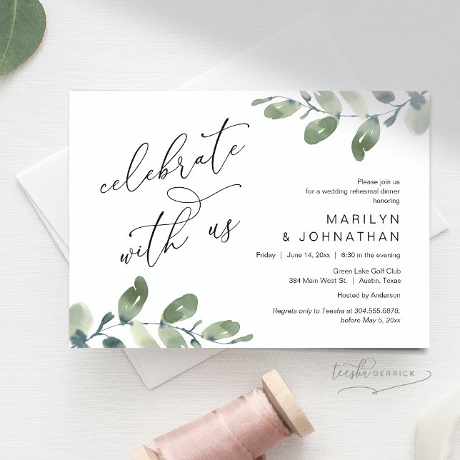 Celebrate with us, Wedding Rehearsal Dinner Invitation (Celebrate with us, Wedding Rehearsal Dinner Invitation Card, Downloadable, Greenery Eucalyptus theme)