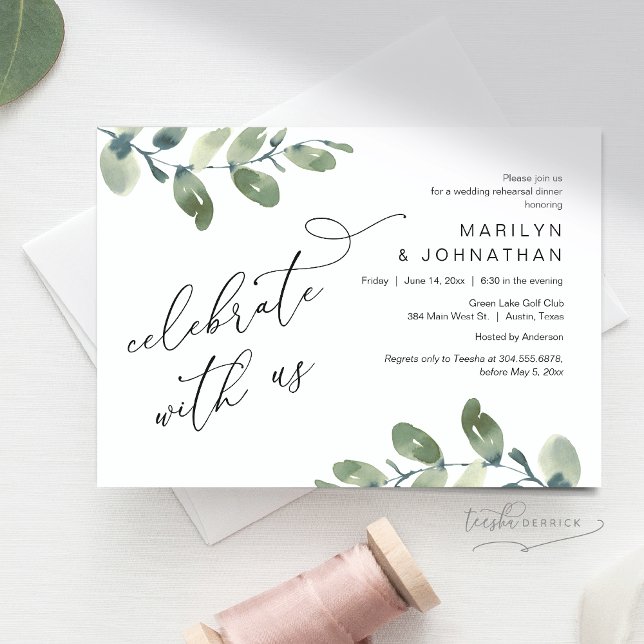 Celebrate with us, Wedding Rehearsal Dinner Invitation (Celebrate with us, Wedding Rehearsal Dinner Invitation Card, Downloadable, Greenery Eucalyptus theme)