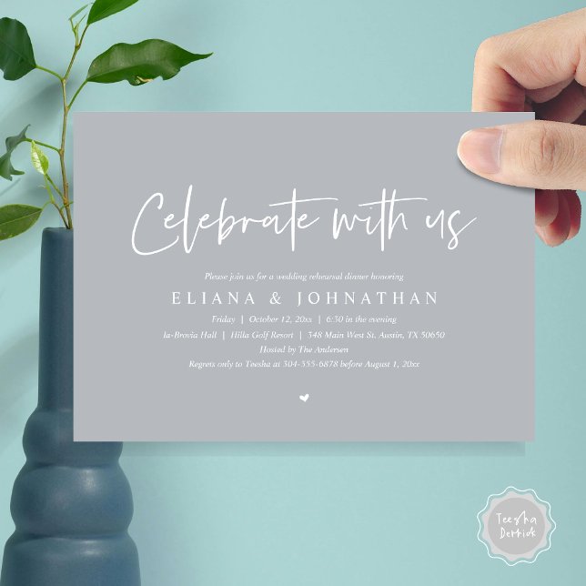 Celebrate with us, Wedding Rehearsal Dinner Invitation (Celebrate with us, Wedding Rehearsal Dinner Party Invitation Card, PDF, Modern Casual, in Chill Grey)