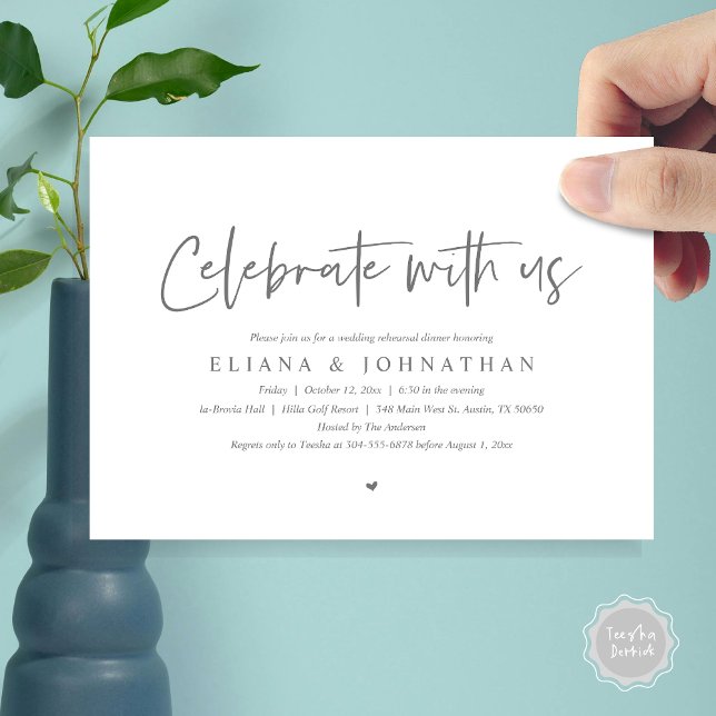 Celebrate with us, Wedding Rehearsal Dinner Invitation (Celebrate with us, Wedding Rehearsal Dinner Party Invitation Card, PDF, Modern Casual, in Dark Grey)