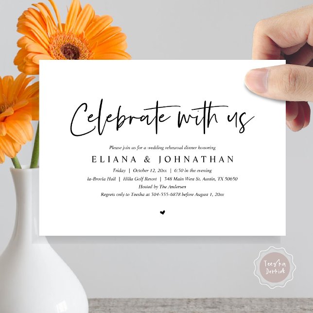 Celebrate with us, Wedding Rehearsal Dinner Invitation (Celebrate with us, Wedding Rehearsal Dinner Invitation Card, PDF, Modern, in Black and White)