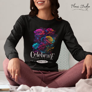Celebrate Womanhood Modern Vintage Colourful Flowe T-Shirt