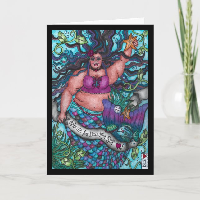 Celebrate Your Beautiful Self Fat Mermaid Card (Front)