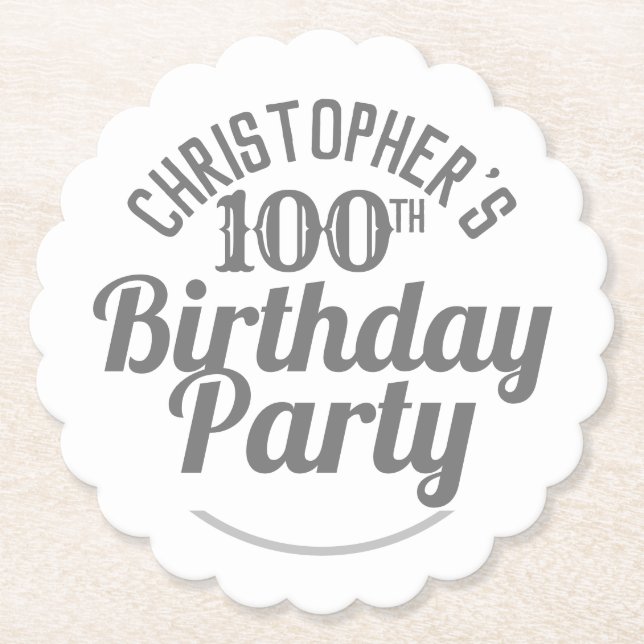 Celebrating 100 Years. 100th Birthday Party Paper Coaster (Front)