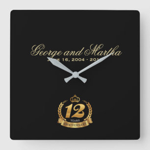 Celebrating 12th Anniversary. Customisable. Square Wall Clock