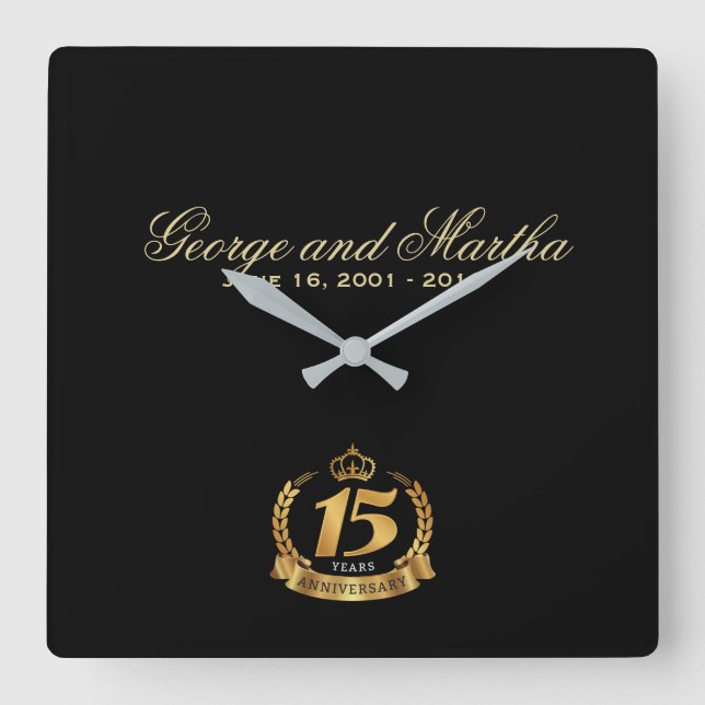 Celebrating 15th Anniversary. Customisable. Square Wall Clock (Front)