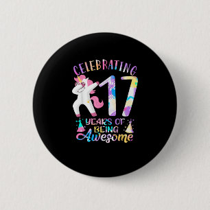 Celebrating 17 years of being awesome Unicorn 17th 6 Cm Round Badge