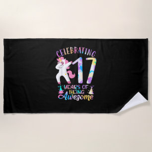 Celebrating 17 years of being awesome Unicorn 17th Beach Towel