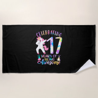 Celebrating 17 years of being awesome Unicorn 17th Beach Towel