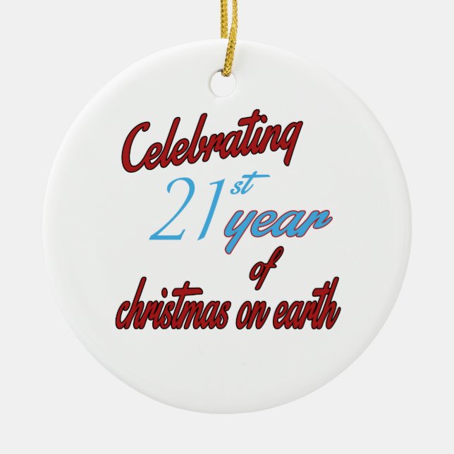 Celebrating 21st year of christmas on earth ceramic tree decoration (Front)