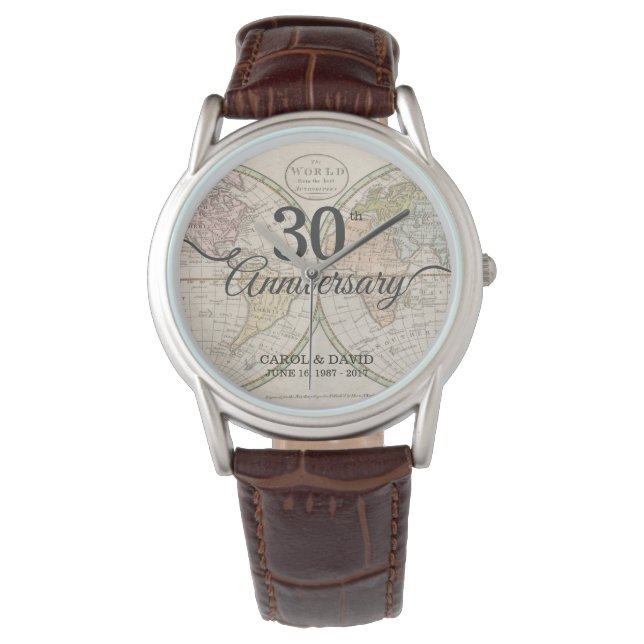 Celebrating 30th Anniversary. Vintage World Map. Watch (Front)