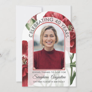 Celebrating 40th Birthday Modern Arch Floral Photo Invitation