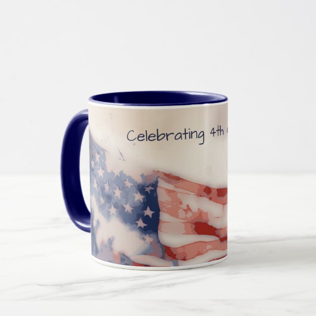 Celebrating 4th of July - Watercolor USA Flag  Mug (Front Left)