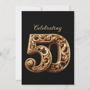 CELEBRATING 50 ELEGANT GOLD WEDDING ANNIVERSARY INVITATION