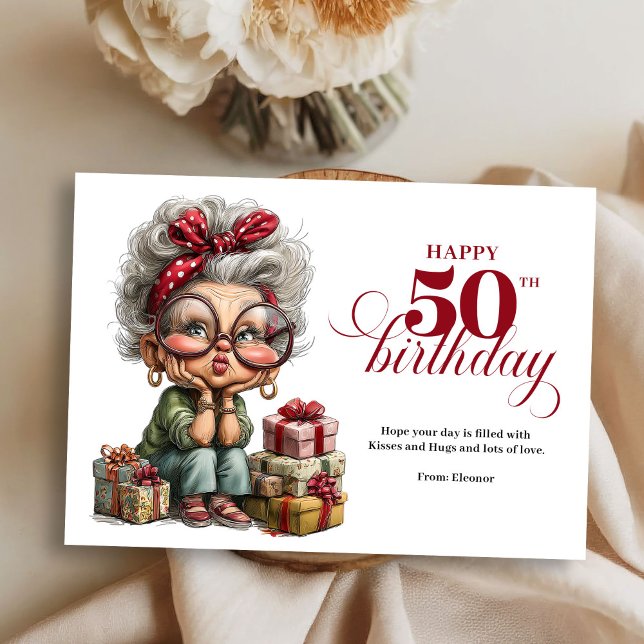 Celebrating 50 funny lady birthday greeting card (Celebrating 50 funny lady birthday greeting card)