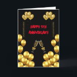 Celebrating 5th Wedding Anniversary Love and Joy  Thank You Card<br><div class="desc">"Marking a beautiful milestone,  this elegant card features a striking black background adorned with shimmering gold balloons and heartfelt red typography,  celebrating 5 years of love,  joy,  and cherished memories."</div>