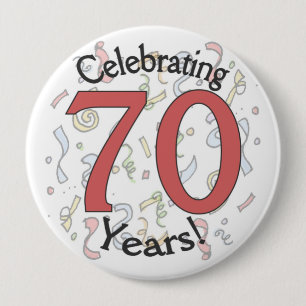 Celebrating 70 years confetti birthday huge button