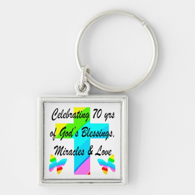 CELEBRATING 70TH BUTTERFLY AND CROSS DESIGN KEY RING (Front)