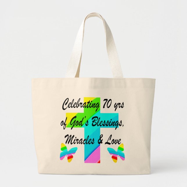 CELEBRATING 70TH BUTTERFLY AND CROSS DESIGN LARGE TOTE BAG (Front)