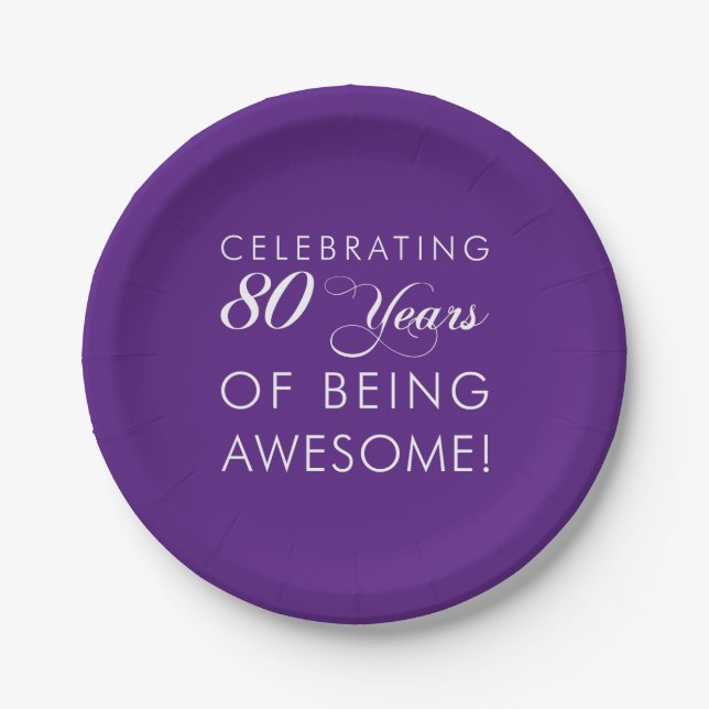 Celebrating 80 Years Of Being Awesome (COLOR) Paper Plate (Front)