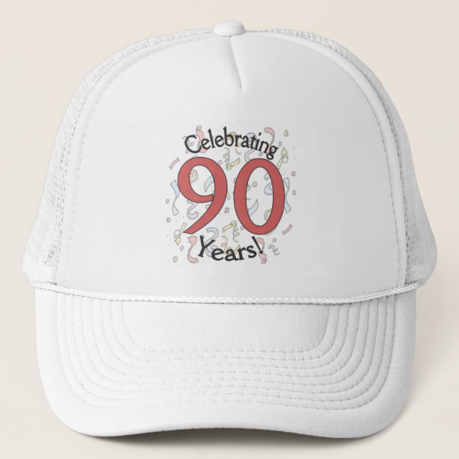 Celebrating 90 years birthday confetti hat (Front)