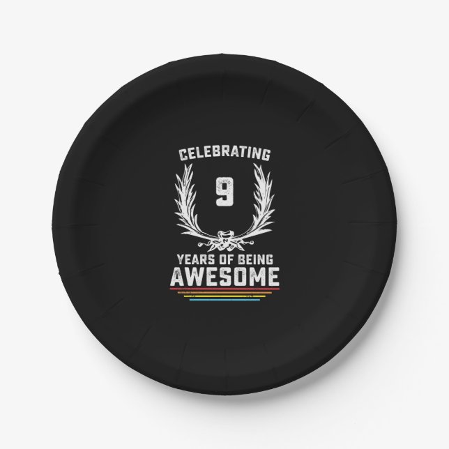 Celebrating 9 Years of Being Awesome Paper Plate (Front)