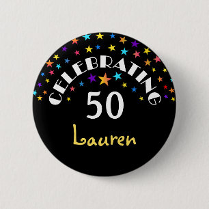 Celebrating a 50th Birthday Stars Pin or Button