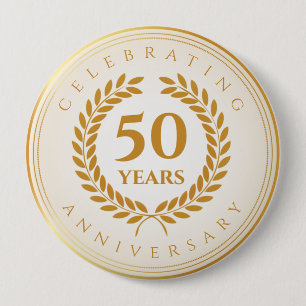 Celebrating Anniversary. Gold Personalised 10 Cm Round Badge