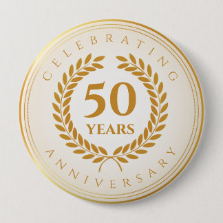Celebrating Anniversary. Gold Personalised 10 Cm Round Badge