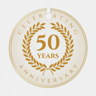 Celebrating Anniversary. Gold Personalised  Metal Tree Decoration