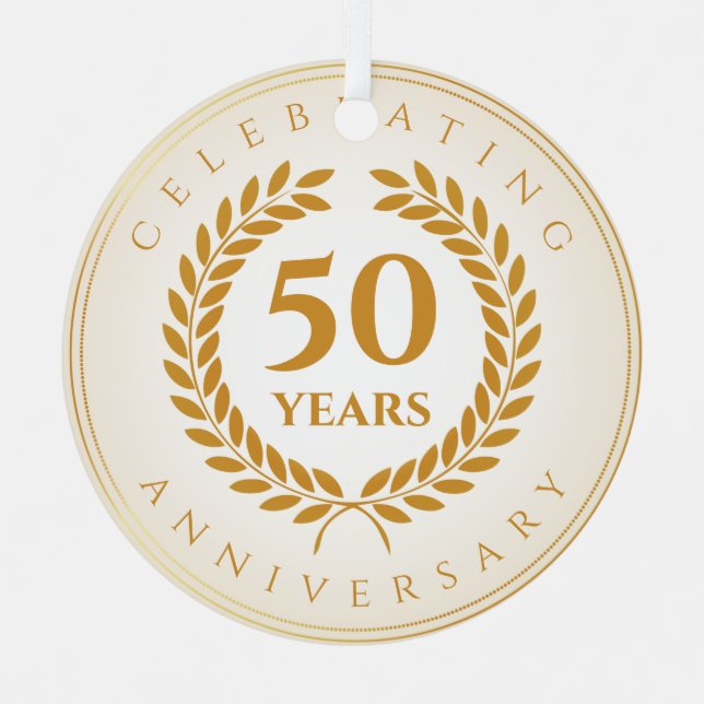 Celebrating Anniversary. Gold Personalised  Metal Tree Decoration (Front)